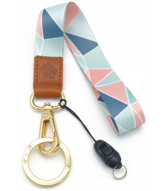H.M Wrist Lanyard Golden Series Key Chain Holder/USB Flash Drive/Mobile Phone/Wallet etc (Pink Triangle)
