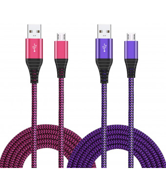 Micro USB Cable 10ft, OKRAY 2 Pack Long Android Charger Cable, Durable Braided USB Cable Phone Charger Charging Cord Compatible Samsung Galaxy S7 S6/Edge, Note 5 4,LG,HTC,PS4, MP3 (Purple Hot-Pink)