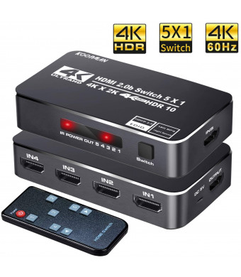 4K HDR HDMI Switch, Koopman 5 Ports 4K 60Hz HDMI 2.0 Switcher Selector with IR Remote, Supports Ultra HD Dolby Vision, High Speed (Max to 18.5Gbps), HDR10, HDCP 2.2 and 3D