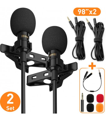 Professional Lavalier Lapel Microphone Complete Set - Omnidirectional Condenser Grade  Audio Video Recording Mic for Android/iPhone/PC/Camera for Interview, YouTube, Video Conference, Podcast