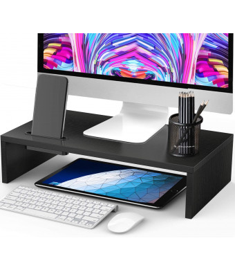 AMERIERGO Monitor Riser Stand - 16.5 Inch Desk Organizer Stand for Laptop Computer, Desktop Printer Stand with Phone Holder and Cable Management, Versatile as Storage Shelf and Screen Holder