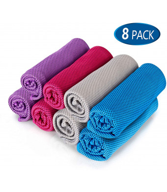 8Packs Cooling Towel (40"x 12"), Ice Towel, Microfiber Towel, Soft Breathable Chilly Towel Stay Cool for Yoga, Sport, Gym, Workout, Camping, Fitness, Running, Workout and More Activities