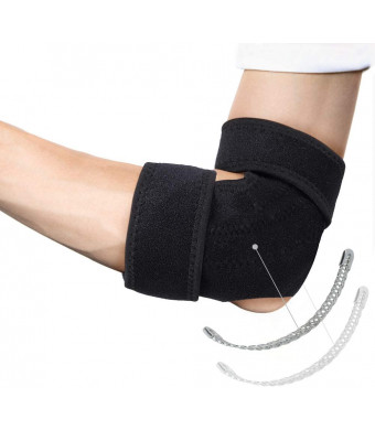 Tennis Elbow Brace for Golfers and Tendonitis, Compression Adjustable Elbow Support with Dual-Spring Stabilizer Arm Wrap Elbow Strap for Sprain, Joint Pain Relief, Tendonitis, Fits Men and Women