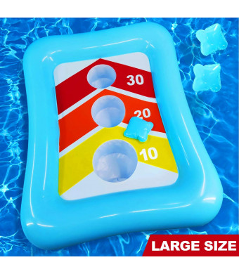 iGeeKid 36" Swimming Pool Ring Toss Games Inflatable Pool Toys Floating Toss Game for Kids Adults Floating Cornhole Board Set Swimming Toys Summer Pool Party Water Carnival Outdoor Beach Toy