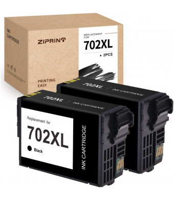 ZIPRINT Remanufactured Ink Cartridge Replacement for Epson 702XL 702 T702 XL Use with Workforce Pro WF-3733 WF-3720 WF-3730 (2 Black)