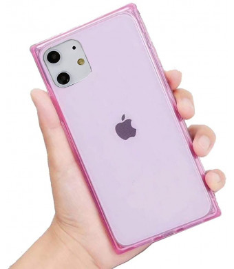 HUIYCUU Compatible with iPhone 11 Case 6.1",Slim Cute Girl Women Crystal Clear Design Flexible Drop Protection Shockproof Anti-Slip [Soft Bumper Cushion] Square Cover Case for iPhone 11,Pink
