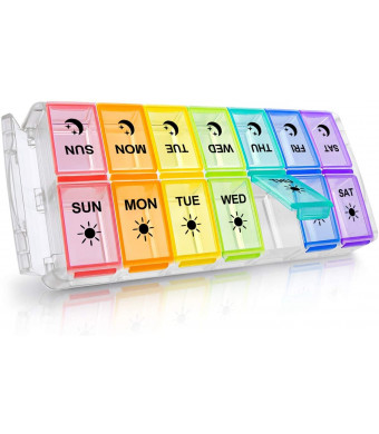 Weekly Pill Organizer 2 Times a Day Extra Large 7 Day Easy Fill 2020 Newest Version Fullicon AM PM Pill Box XL Large Daily Pill Cases Medicine Box - Rainbow (Patent Registered)