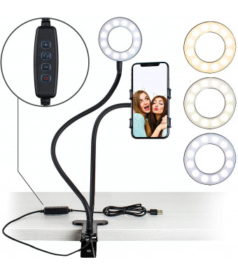 Aduro U-Stream Selfie Ring Light with 24 Gooseneck Stand and Cell Phone Holder, Social Media Influencer Live-Streaming Phone Mount and Light Kit