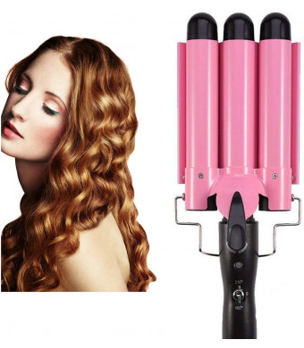 Hair Curling Iron 3 Barrel Wand Temperature Adjustable 25mm Hair Waver Curling Iron for Long or Short Hair Heat Up Quickly Last Long Curling Iron Hair Waver Hot Tools for Women or Girls(Pink)