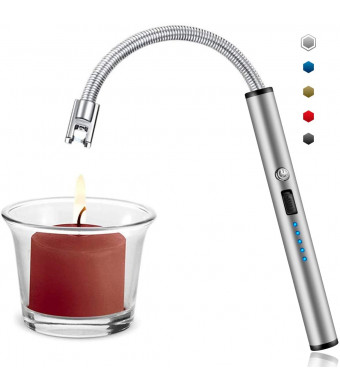 Candle Lighter, Upgraded USB Charging Arc Lighter with 360 Flexible Neck, Suitable Ignite Light Candles Gas Stoves Camping Cooking Barbecue Fireworks Flame, Silver