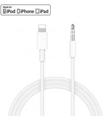 [Apple MFi Certified] AUX Cord for iPhone, Lightning to 3.5mm AUX Audio Stereo Cable Compatible with iPhone 11/11 Pro/XS/XR/X 8 7 6/iPad, iPod to Car Stereo, Speaker, Headphone, Support iOS 13 (White)