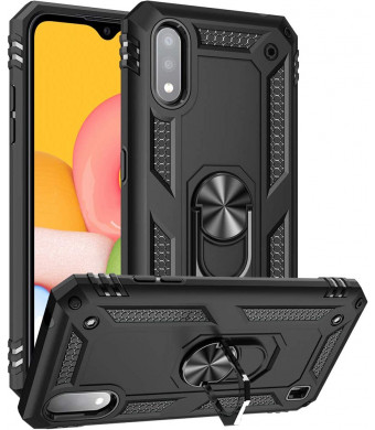 GSDCB Samsung Galaxy A01 Case, Samsung A01 Case, Military Armor Heavy Duty Shockproof Phone Stand Protective Case with Kickstand Hard PC Back Cover Soft TPU Dual Layer for Women Men Girl Boy (Black)