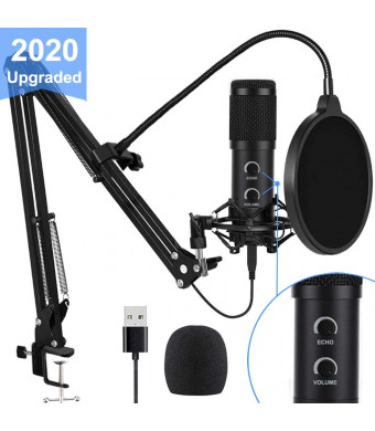 2020 Upgraded USB Condenser Microphone for Computer, Great for Gaming, Podcast, LiveStreaming, YouTube Recording, Karaoke on Computer, Plug and Play, with Adjustable Metal Arm Stand, Ideal for Gift
