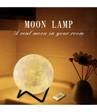 RENOOK Moon Lamp | 3D-Printed Moon Night Light for Kids with Metal Stand, Touch and Remote Control 16 Colors 4 Modes, Timing Function, Room Decoration, Light Up Nursery, Soothe Child to Sleep, 3.15in