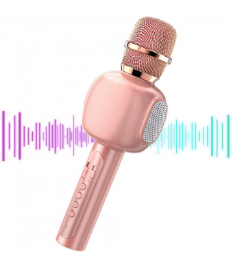 FILITABA Microphone for Kids, Portable Handheld Wireless Bluetooth Karaoke Mic Machine for Home, Party and Birthday, Best Gifts Toys for Kids Girls Age 5 6 7 8 9 (Rose Gold)