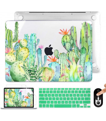 MacBook 13 inch MacBook Air Case, Plastic Hard Shell Case Cover for 2017 MacBook Air 13.3 inch A1466 A1369, with Keyboard Cover and Screen Protector and Webcam Cover, Watercolor Cactus