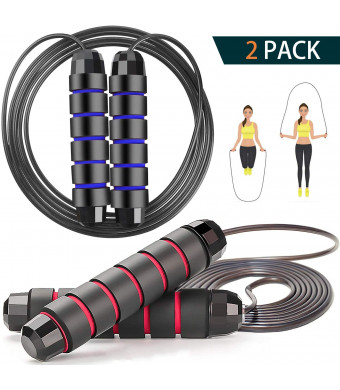 Jump Rope 2 Pack Tangle-Free with Ball Bearing Cable Speed Rope for Women Men Kids Skipping Rope for Exercise Fitness Adjustable Jumping Rope Workout with Memory Foam Handles