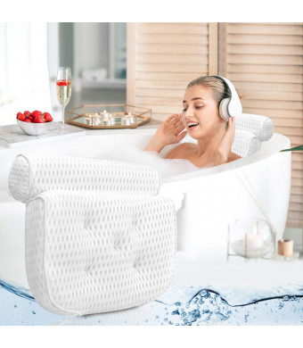 Bath Pillow Bathtub Pillow - Bath Pillows for Tub with Neck, Head, Shoulder and Back Support - 4D Air Mesh Spa Pillow for Bath - Extra Thick, Soft and Quick Dry