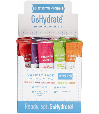 GoHydrate Electrolyte Drink Mix - A Naturally Flavored, Sugar Free, Hydration Powder (Mixed Flavors, 30)