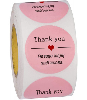 Thank You for Supporting My Small Business Stickers-Round 1,5 inches Pink Thank You Stickers Roll Labels|Used for Business,Online Sellers,Boutiques, Small Shops (500pcs)