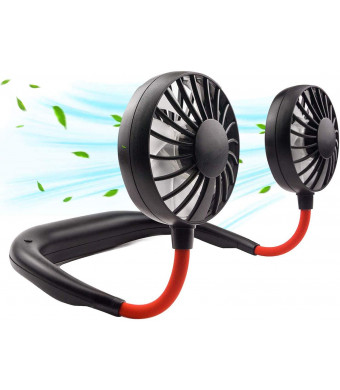 Neck Portable Fan, Hand Free Personal Mini Fans USB Rechargeable,360 Degree Free Rotation for Traveling, Sports, Office, Reading (3 Speed Adjustable, Headphone Design) Wearable Neckband Cooler (Black)