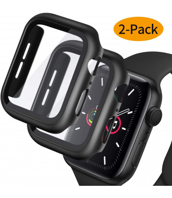 Deilin 2 Packs Hard PC Case Compatible with Apple Watch Series 5 Series 4 44mm Buit in 9H Tempered Glass Screen Protector, Slim Bumper Cover Overall Protective Scratch Resistant for iwatch Series 5/4