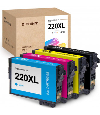 ZIPRINT Remanufactured Ink Cartridge Replacement for Epson 220XL 220 T220XL for Workforce WF-2750 WF-2760 WF-2630 WF-2650 WF-2660 Workforce XP-420 XP-320 XP-424 (Black, Cyan, Magenta, Yellow, 4-Pack)