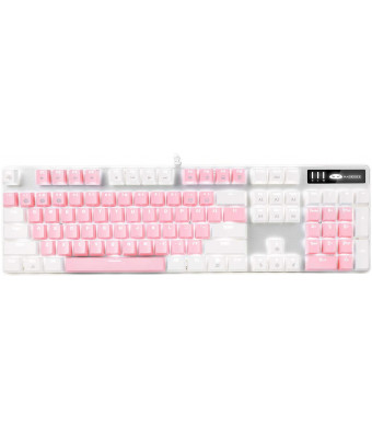 Mechanical Gaming Keyboard, MageGee 2020 New Upgraded Blue Switch 104 Keys White Backlit Keyboards, USB Wired Mechanical Computer Keyboard for Laptop, Desktop, PC Gamers(White and Pink)