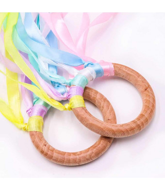 FNT Montessori Toy | Hand Kite | Baby Sensory Toy | Sensory Ribbon Toy | Waldorf Toy | Wooden Baby Toys | Wooden Toddler Toys | Rainbow Hand Kite