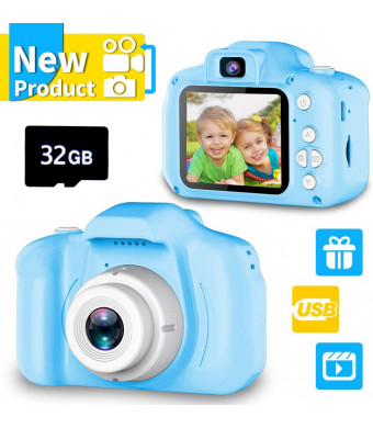 Seckton Upgrade Kids Selfie Camera, Best Birthday Gifts for Boys Age 3-9, HD Digital Video Cameras for Toddler, Portable Toy for 3 4 5 6 7 8 Year Old Boy with 32GB SD Card-Blue