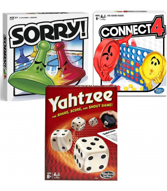 Classic Sorry!, Yahtzee, and Connect 4 Bundle | Friends, Family Indoor or Outdoor Party Game|Fun Strategy Board Games for Kids | Ages 6 and Up
