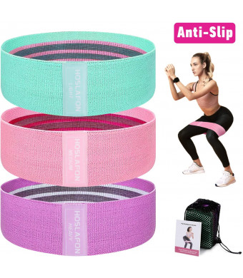 hoslafon Resistance Bands for Legs and Butt, Non-Slip Booty Bands, 3 Levels Glute Bands with Thick Wide Fabric, Workout Bands for Women/Men, Elastic Exercise Bands for Squat Hip Training Home Fitness