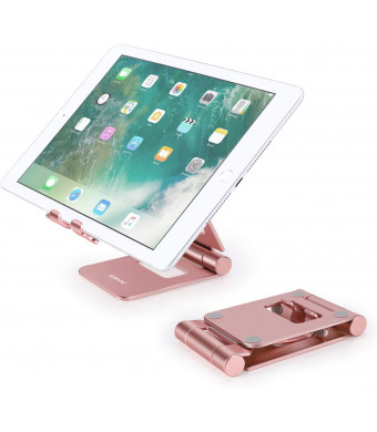 (2 in 1) Phone/Tablet Stand, YOSHINE Adjustable Cell Phone Stand Tablet Holder Universal Stand Dock Cradle Compatible for iPhone iPad Air Pro Mini Kindle Samsung Galaxy Tablet (4-13") - Rose Gold