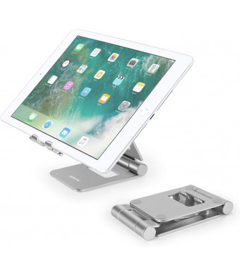 Adjustable Tablet Stand, YOSHINE Tablet Holder: Portable Holder Cradle Dock Compatible with iPad Air Mini Pro iPhone 12 11 Pro XS XR 8 X, Kindle, All Smartphones and Tablets (Up to 13 Inch) - Silver