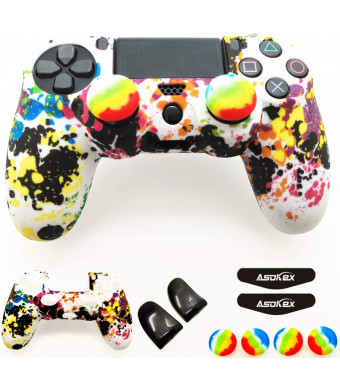 Silicone Skin Cover for Ps4 Controller (1pc Anti-Slip Case, 1 Pair L2 R2 Trigger Extender, 4pcs Thumb Grips,4pcs LED Light Bar Decal) Protector for DualShock PS4/ Slim/Pro Controller