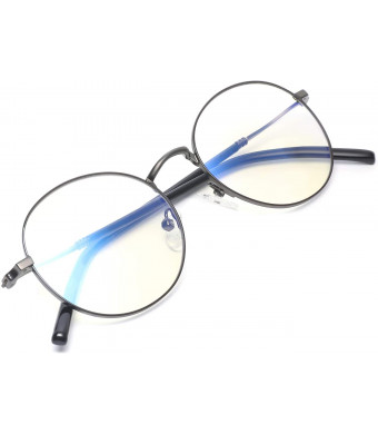 Zro D Clean Lens Round Blue Light Blocking Glasses Computer Gaming/TV/Phones Anti Eyestrain For Men Women(GunandBlack)