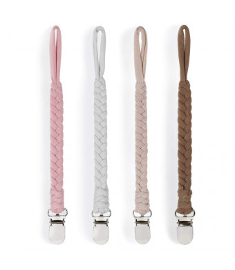 Pacifier Clip for Boys and Girls Modern Braided Metal Teething Clips Cotton Rope Holder for Common Teething Toys Baby Shower Gift 4 Pack