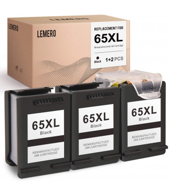 LEMERO Remanufactured Ink Cartridges Replacement for HP 65 XL 65XL to use with Envy 5055 5052 DeskJet 3755 2622 (3 Black)