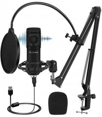 USB Microphone Kit, Piy Painting Cardioid Condenser Microphone Kit with 192KHZ/24Bit Studio Mic Sound Chipset Scissor Arm, Plug and Play Recording Microphone for PC Gaming Streaming Podcasting YouTube