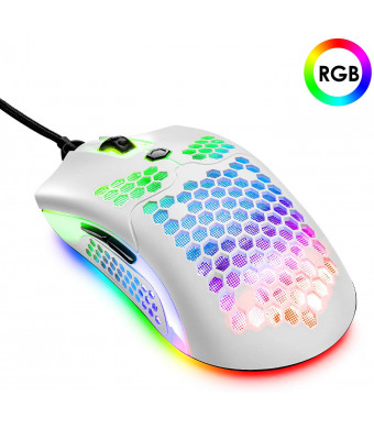 Lightweight Gaming Mouse Wired, 12000DPI Mice Backlit Mice with 7 Buttons Programmable Driver,Ultralight Honeycomb Shell Ultraweave Cable Mouse for PC Gamers and Xbox and PS4 Users