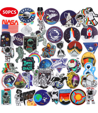 CHANSBO NASA Space Explorer (50 Pack), Waterproof Vinyl VSCO Stickers Cartoon Anime Stickers Astronaut Spaceman Spacecraft Universe Decals for Laptop Skateboard Water Bottles Hydro Flask Luggage