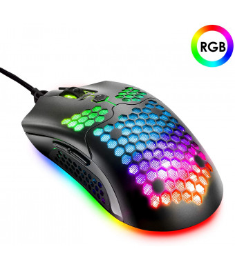 Lightweight Wired Gaming Mouse, 26 RGB Backlit USB Gaming Mice and 7 Buttons Programmable Driver,PAW3325 12000DPI,Ultralight Honeycomb Shell Ultraweave Cable Mouse for PC Gamers and Xbox and PS4 Users