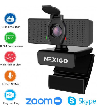 2020 1080P Webcam with Microphone and Privacy Cover - NexiGo 110-degree Wide Angle Widescreen USB HD Camera, Plug and Play, Laptop Computer Web Cam for Zoom YouTube Skype FaceTime Hangout OBS