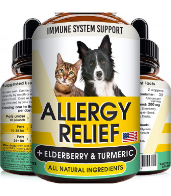 GOODGROWLIES Allergy Relief Drops for Cats and Dogs - Non-GMO - w/Elderberry, Turmeric and Milk Thistle - Made in USA - Itchy Skin Relief Immune Supplement - Pets Shedding, Hot Spots Remedy - 2oz