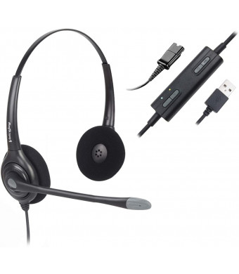 VoiceJoy USB Plug Headphone Call Center Noise Cancelling Headset with Quick Disconnect,Adjustable Mic, Mute Volume Control for Calls on Laptops Computer PC