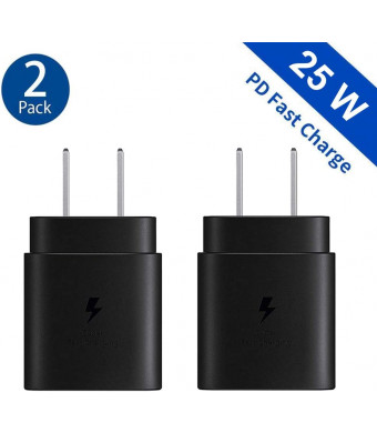 Samsung USB-C Super Fast Charging Power Adapter-25W PD Charger Block for Galaxy Note10 S10+ S20 S9 S8,iPhone 11 ProMax Xs Max XR X, iPad Pro, Google Pixel 2 4 3a XL, LG and More(2 Pack)