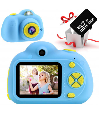 SELLOTZ Kids Camera for Boys and Girls, Digital Camera for Kids Toy Gift, Toddler Camera Birthday Gift for Age 3 4 5 6 7 8 9 10 with 32GB SD Card, Video Recorder 1080P IPS 2 Inch