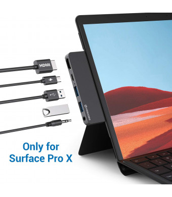Surface Pro X USB C Hub, HOGORE Surface Pro X Adapter Dock with 4K HDMI, USB C PD Charging, 2USB3.0, Headphone Jack for Microsoft Surface Pro X Accessories, MS Surface Pro X Docking Station