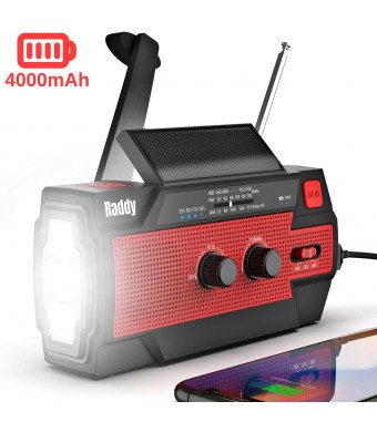 [2020 Newest] Raddy SW3 4000mAh Emergency Radio Hand Crank Solar-Powered, FM/AM/NOAA Weather Radio with 3 Types of Flashlight, SOS Alarm, Reflective Strip, Cell Phone Charger