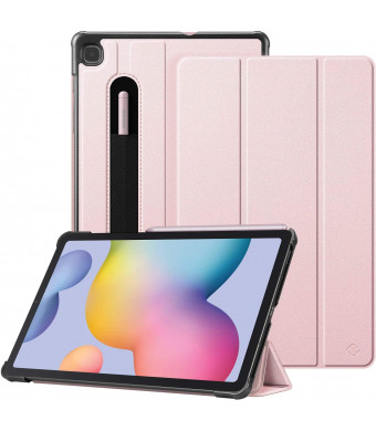 Fintie Slim Case for Samsung Galaxy Tab S6 Lite 10.4'' 2020 Model SM-P610 (Wi-Fi) SM-P615 (LTE) with S Pen Holder - Lightweight Trifold Stand Hard Back Cover, Auto Wake/Sleep, Rose Gold
